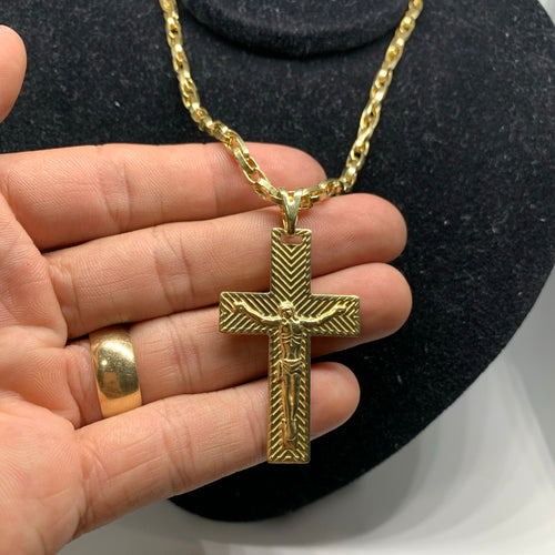 Pingente de Moeda Antiga Cruz Quadrada Com Cristo